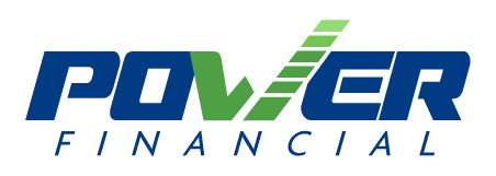 Logo de Power Financial en azul y verde